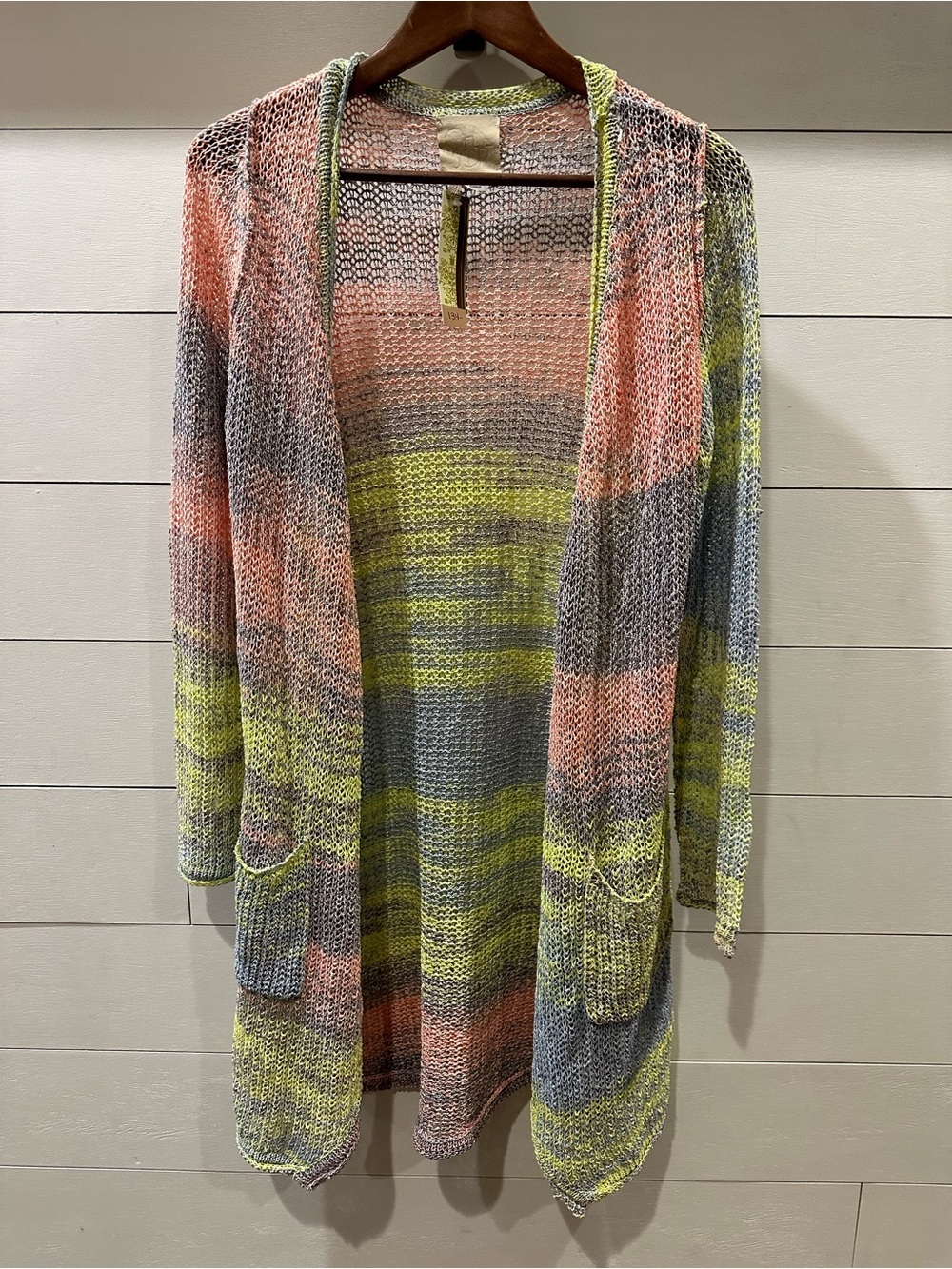 Chaser Women’s Neon Space Dyed Lightweight Open Knit Cardigan- size Medium